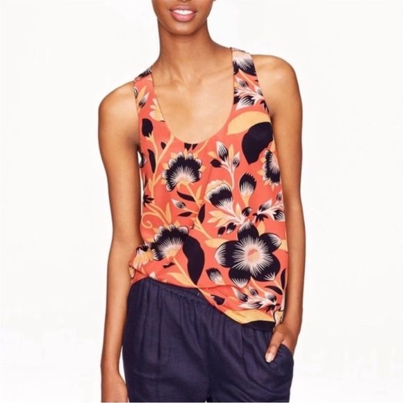 J. Crew Tops - Jcrew Silk Hibiscus Print Twist Back Tank Top - Size 4